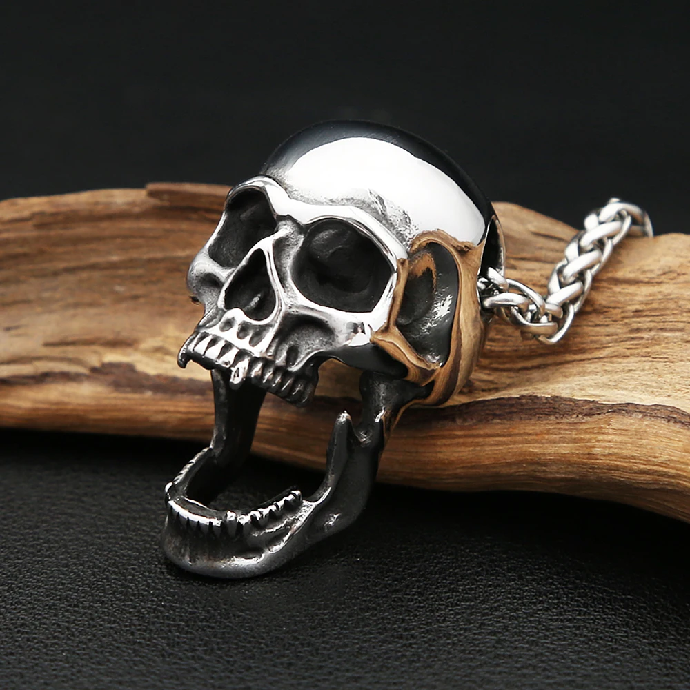 Gothic Vintage Stainless Steel Skull Pendant Necklaces For Men Women Punk Skull Bottle Opener Necklace Biker Jewelry Accessories