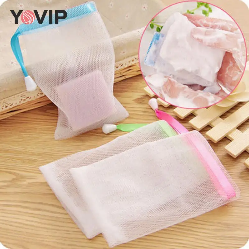 10Pcs Mesh Zeep Tas Saver Pouch Bar Zeep Exfoliërende Mesh Zakken Voor Douche Bubble Schuim Netto Pocket Kleur Willekeurige