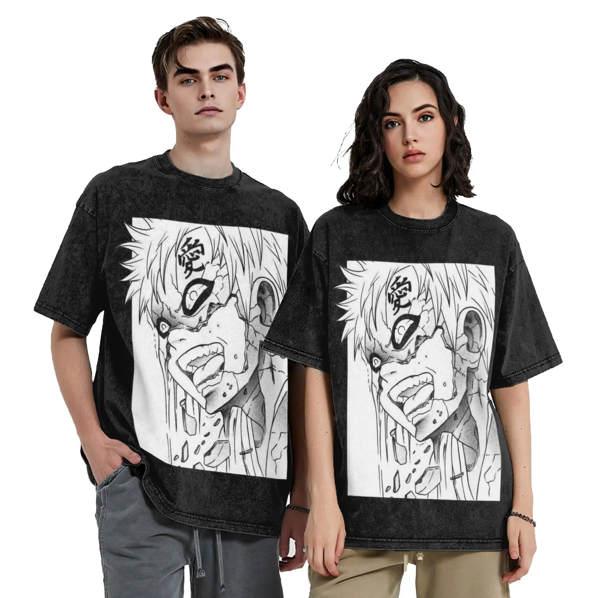 the sand master Narutoes Anime Washed T Shirts Streetwear Hip Hop Vintage T-Shirts Tee Shirt Men Women  High Street Summer