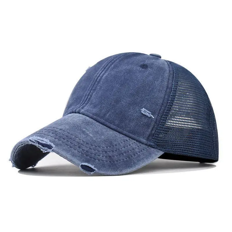 Cotton washed distressed mesh breathable summer baseball cap, versatile outdoor, personalized solid color duckbill cap image 3
