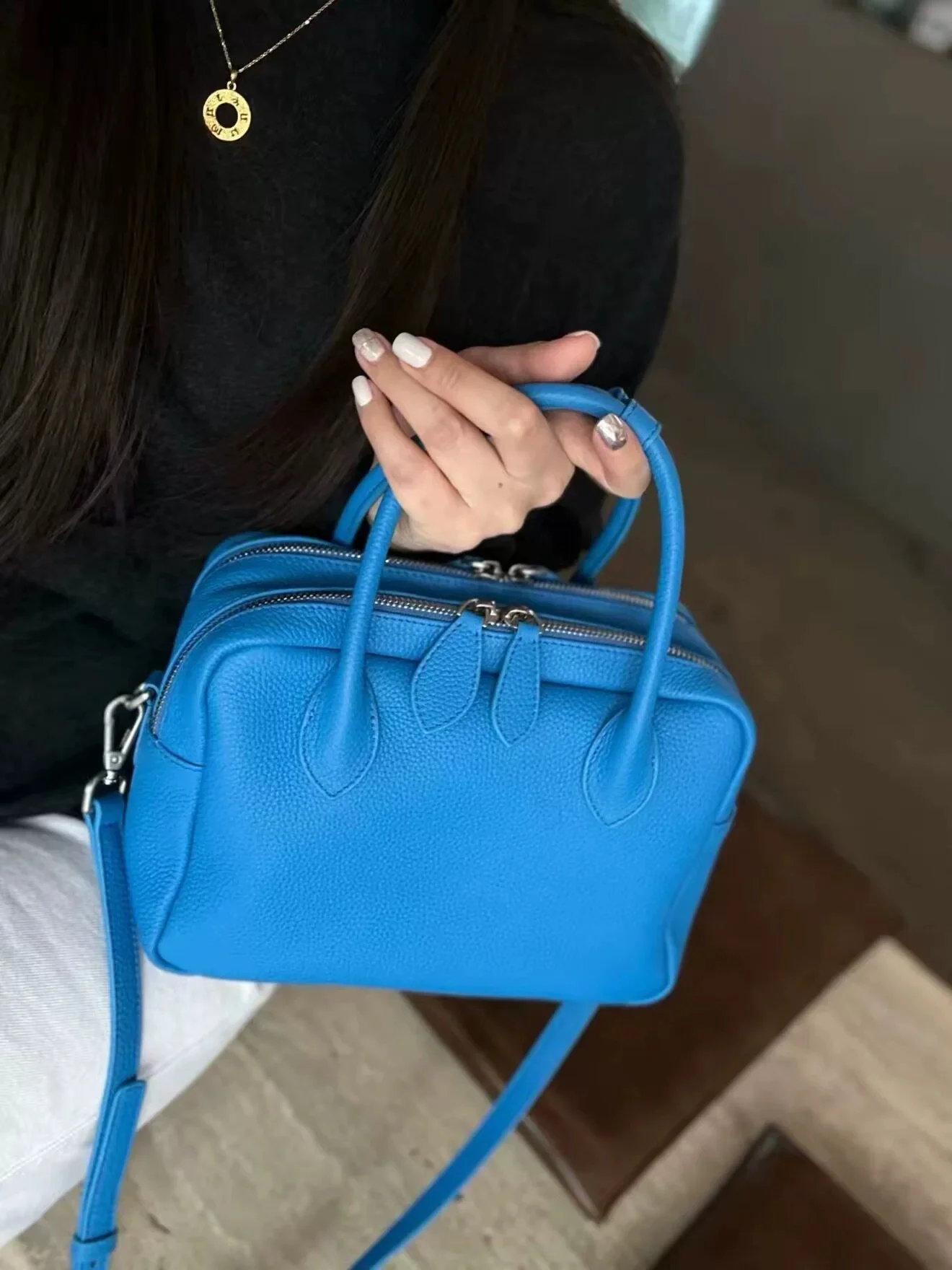 Minimalist Lychee Pattern PU Leather Handbag Women Luxury Casual Commute Dating Bag Solid Color Trendy Zipper Closure Boston Bag