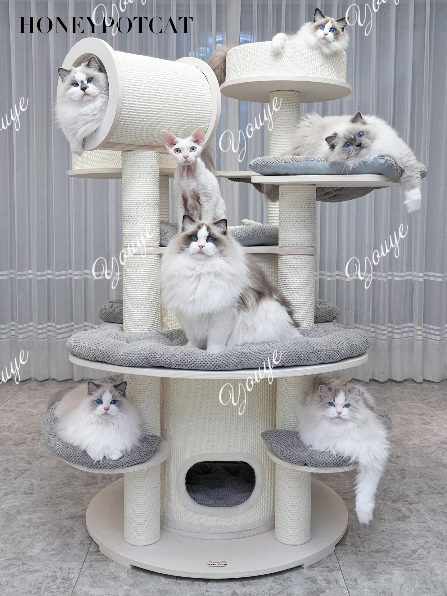 Cat climbing frame, nest tree integrated, super large solid wood, multi-layer warm cat castle, multi-cat family