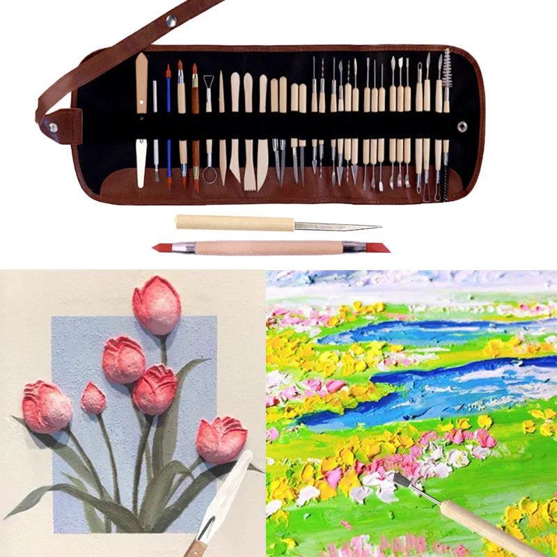 30pcs Art Tool Set Scraping and Shaping for Oil Pastel Crayon Acrylic Quartz Sand Painting Three-dimensional Painting