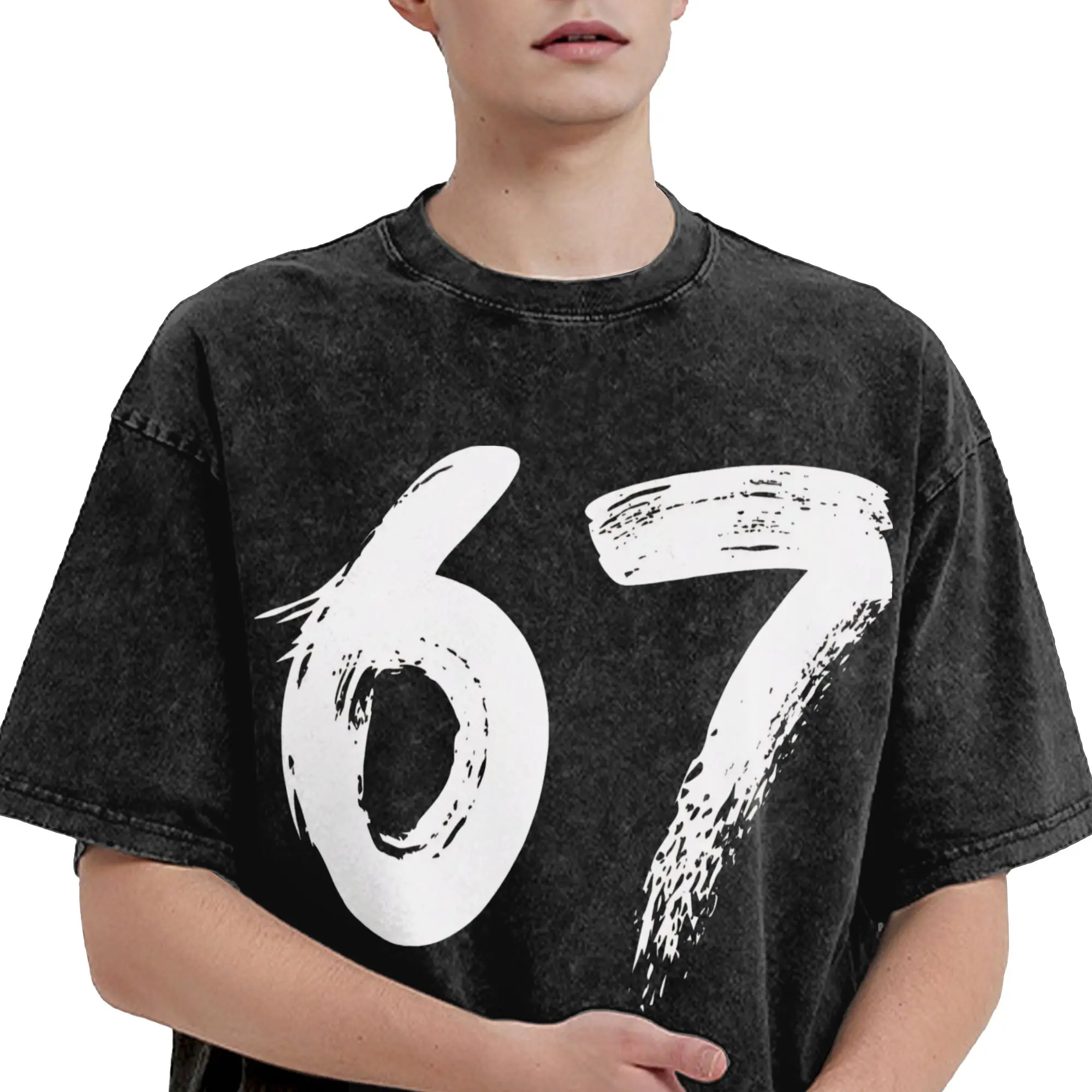 رجل تي شيرت رقم 67 الأبيض غسلها تي شيرت شعبية الشاطئ تي شيرت Y2K مضحك طباعة ملابس قطنية دروبشيبينغ