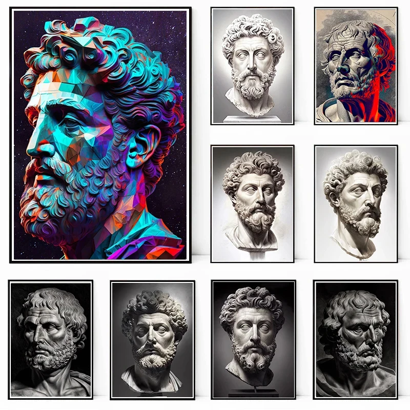 Marcus Aurelius Stoicism Sculpture Posters Philosopher Canvas Painting Prints Wall Art Pictures for Living Room Home Decor