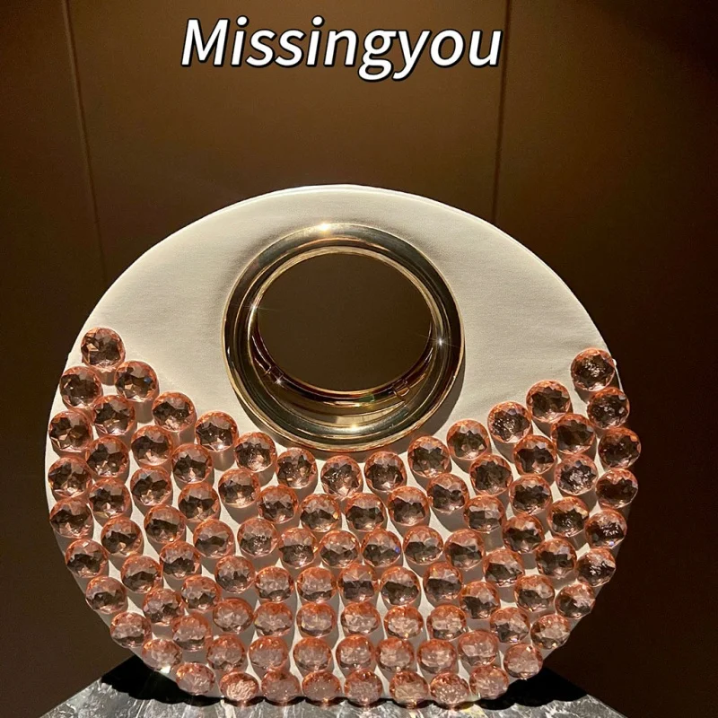 2026 Fashion Celebrity round Dinner Bag Rhinestone Embellished Versatile Handbag Single Shoulder Messenger Dress Bag