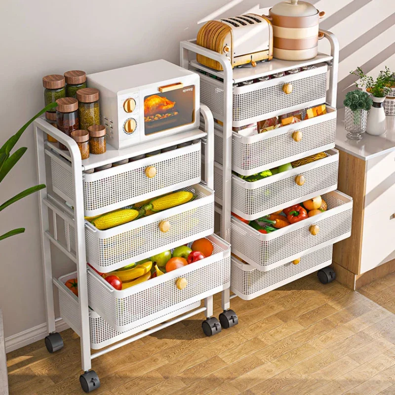 Drawer Style Vegetable and Fruit Basket Movable Kitchen Storage Rack Multi-layer Multifunctional Salon Trolley Bar Cart 트롤리 선반