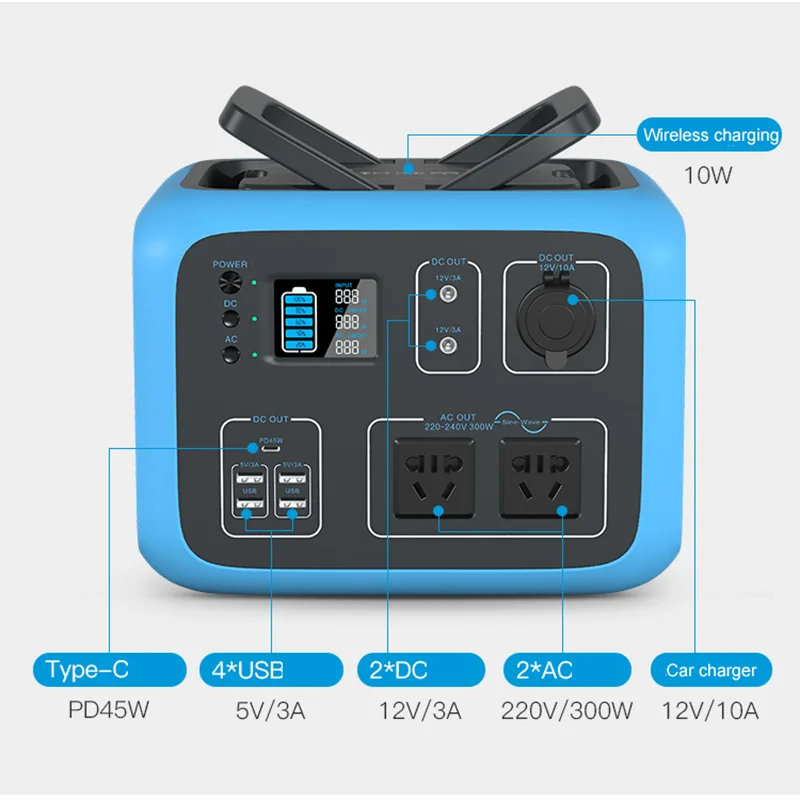Outdoor Power Bank Pack Power Station Emergency Energy Storage Battery Portable 1500mAh 519Wh 500W Solar Generator