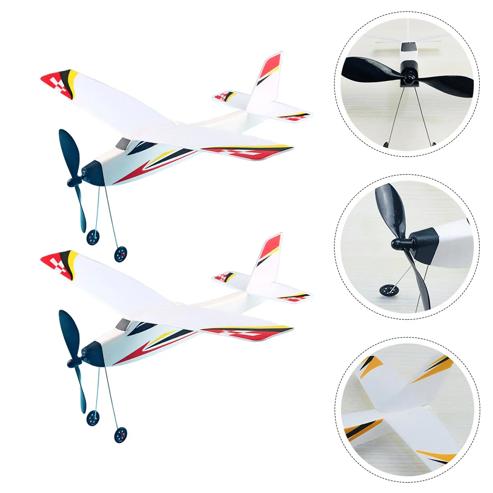

2 Pcs Toy Rubber Band Plane Airplane Glider Knight Kids DIY Powered Aircraft Model Child