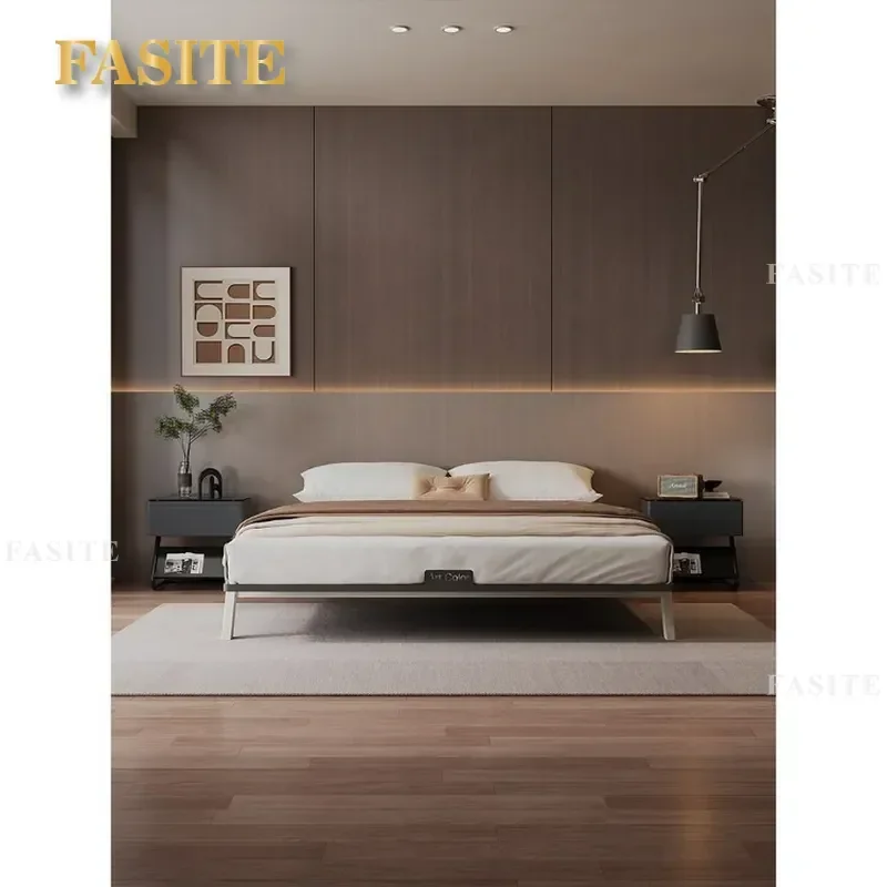 For Italian Minimalist Master Bedroom Carbon Steel Bed Frame Zero Formaldehyde Eco Friendly Modern No Back Design Sturdy