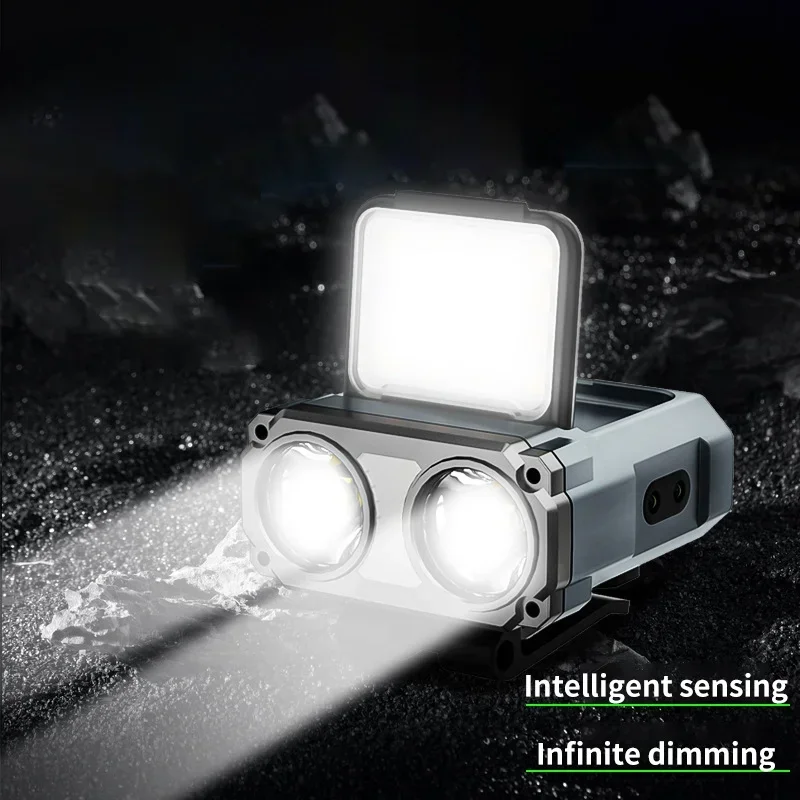 LED Sensing Headlamp Type-C Rechargeable Cap Slip Lamp Warning Head Light for Night Safety Riding Outdoor MTB Bike Headlight