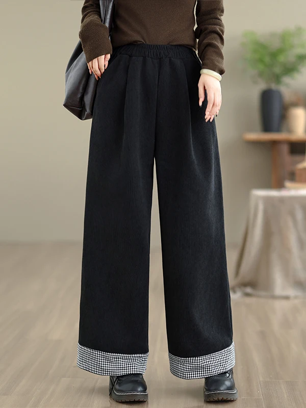 Pantaloni invernali nuovi vintage da donna larghi foderati in Fce pantaloni casual a gamba dritta in velluto a gamba larga a vita alta taglio dritto