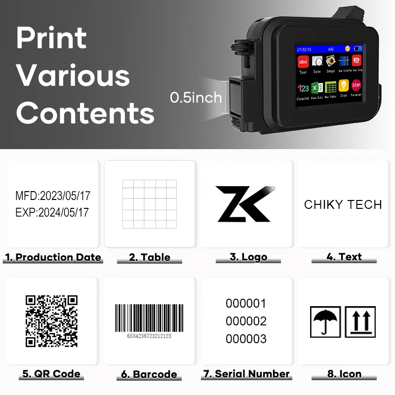 Imagem -05 - Portátil Handheld Inkjet Printer Impressão Altura Etiqueta qr Bar Code Data de Expiração Logotipo 28 Idiomas 12.7 mm