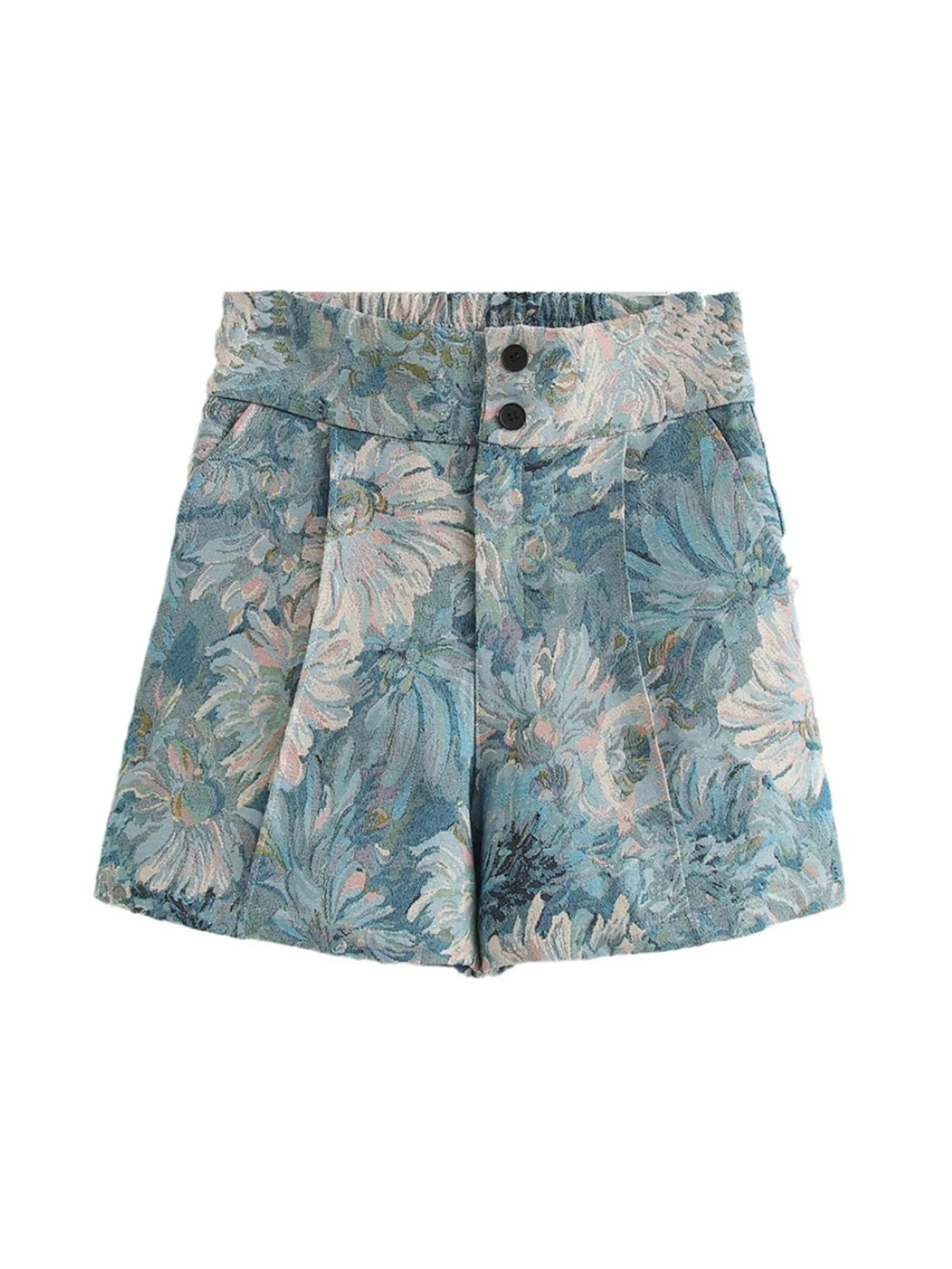 Women Green Jacquard Mini Denim Shorts Vintage 2000s Y2k Gyaru High Waist A-Line Short Jeans Hot Cowboy Pants Shorts Summer 2026