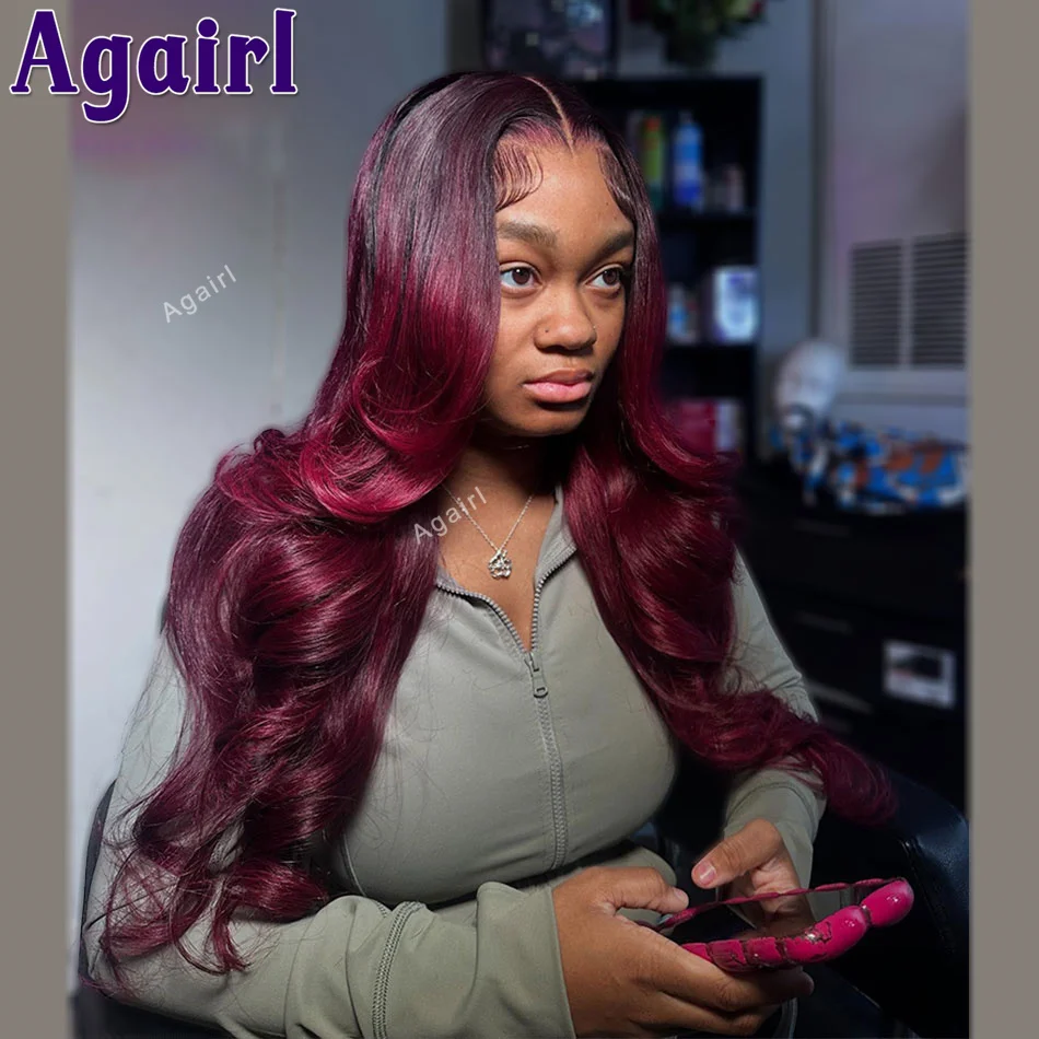 

Highlight Rose Red 13x6 13x4 Lace Front Wigs Human Hair PrePlucked 200 Density Burgundy 6X4 Lace Closure Body Wave Wig For Women