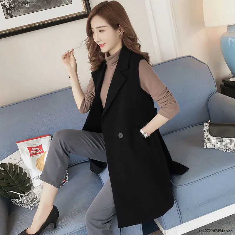 

Fashion Women's Mid-length Vest Cardigan Blazer Sleeveless Jacket Korean Jacket Cheap Wholesale Fast Shipping Office Women New