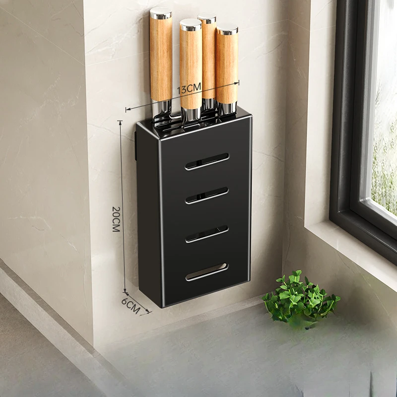 Soporte para cuchillos de cocina, estante de almacenamiento para cuchillos, sin perforación, caja de almacenamiento montada en la pared, caja de