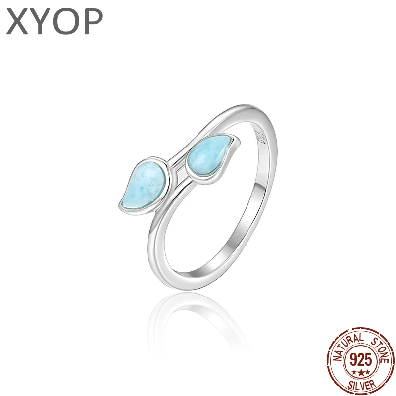 

Diamond 925 Sterling Silver Natural Stone Larimar Square Design Ring Classic Simple Female Wedding LOVE Jewelry Dating