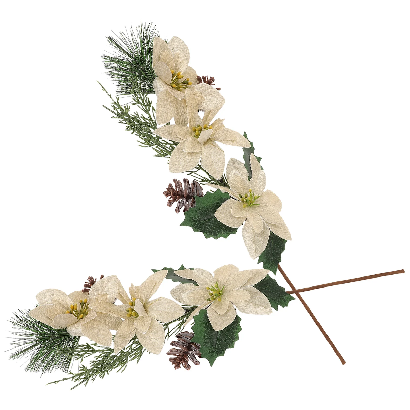 

2Pcs Christmas Poinsettia Stems Xmas Flower Picks Decorative Poinsettia Picks Realistic Artificial Flowers for Xmas Tree Decor