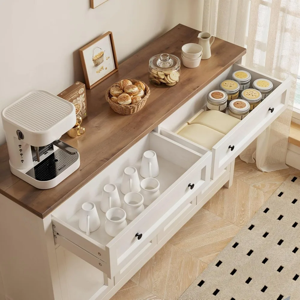 Rustic Farmhouse Style Kitchen Sideboard with Ample Storage, Drawers, and Doors for Coffee Bar and Dining Room Organization
