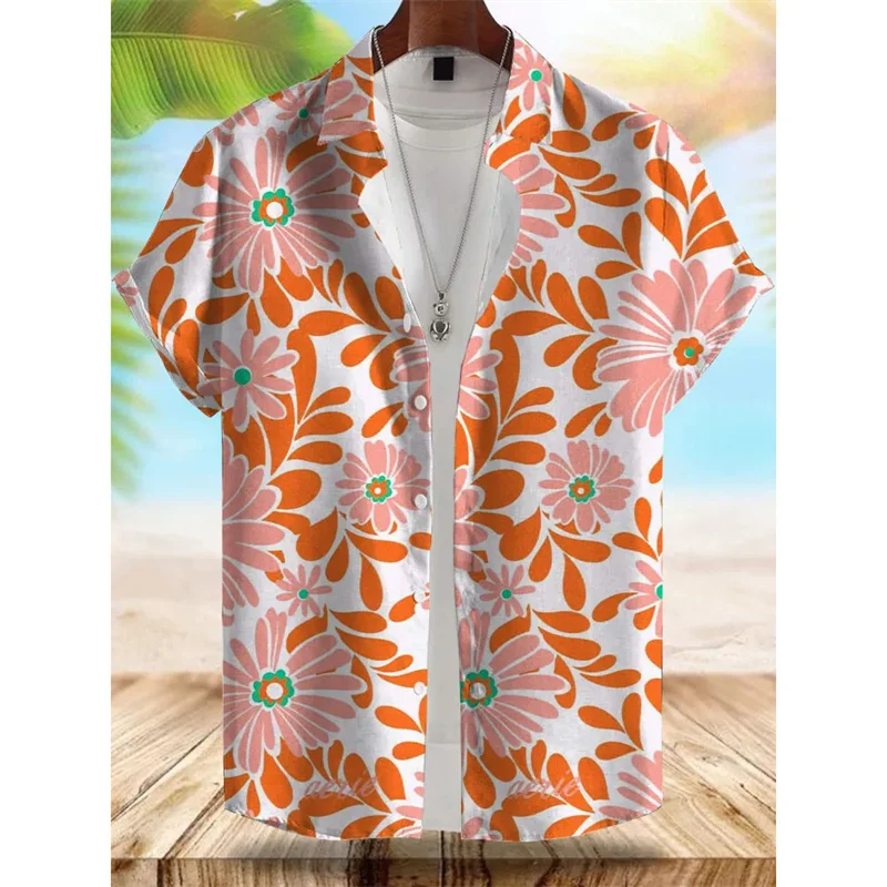 

Flower Pattern Hawaiian Shirt For Men Plant 3D Printed Beach Shirts Summer Casual Vacation Seaside Loose Short Sleeve Blouse