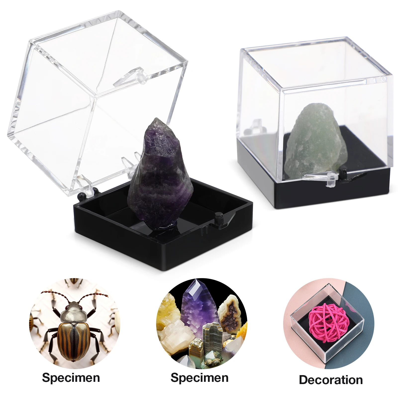 12pcs Transparent Square Box Mineral Specimen Collection Storage Box Natural Stone Mineral Specimen Display Box Collection Box