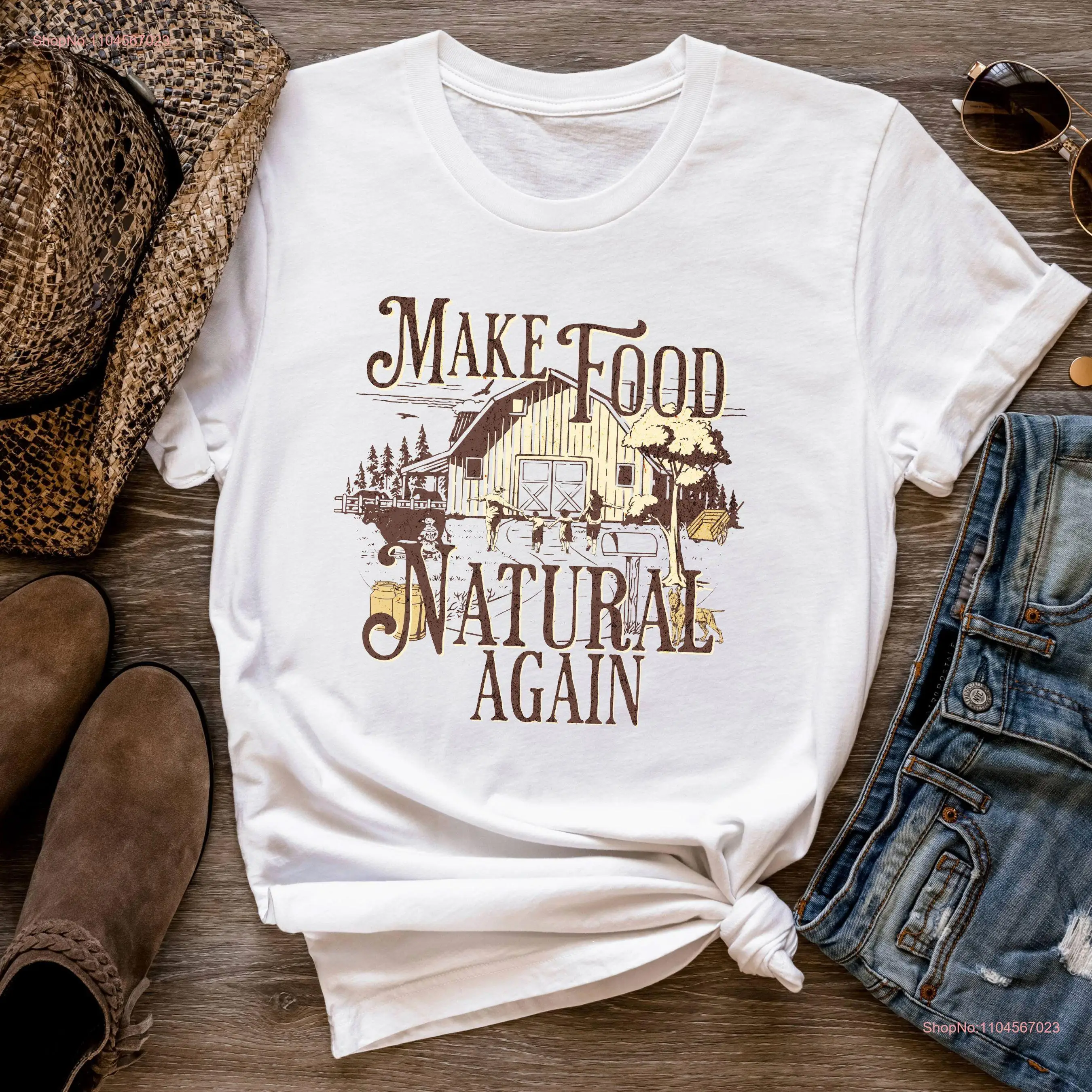 تي شيرت Make Food Natural Again للتوعية تحفيزية ملهمة للزراعة له بأكمام طويلة أو قصيرة