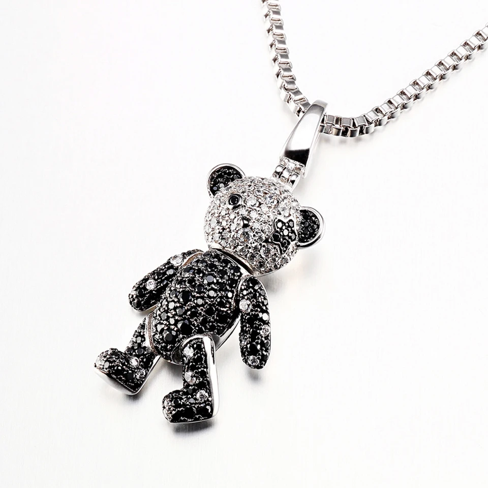 

VANAXIN Cute Bear Pendant Necklace for Momen Men Joint is Movable 3D Stereoscopic Cubic Zirconia Hip Hop Animal Sweater Chain