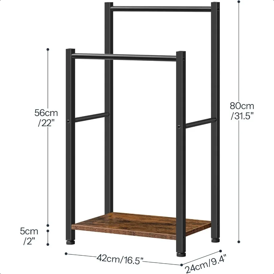 Free Standing Towel Rack for Bathroom 2 Tier Blanket Rack 16.5 L x 9.4 W x 31.5 H Blanket Holder Drying and Display Rack with S