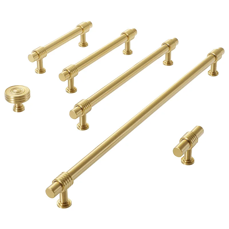 TB2020 Satin Gold Furniture Handle Solid Brass Cabinet Knob Drawer Pull Bar 50mm-358mm Nordic Modern Door Hardware