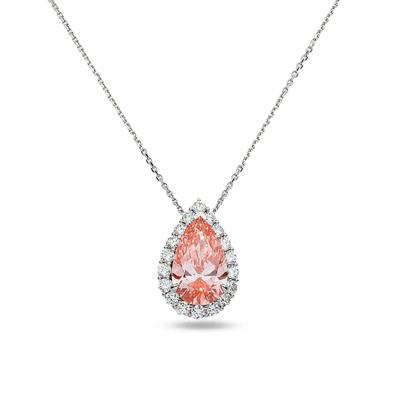 

2.20CTW Fancy Pink Pear Cut VS VVS Lab Grown Diamond 14k White Gold Women's Pendant Necklace