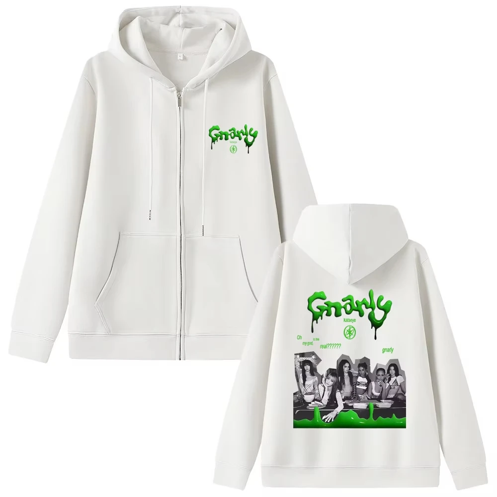 الكورية Kpop Katseye غابرييلا الجرافيك قلنسوة بسحاب الرجال النساء الهيب هوب موضة موسيقى البوب زمم سترة الذكور هوديس خمر عادية #4