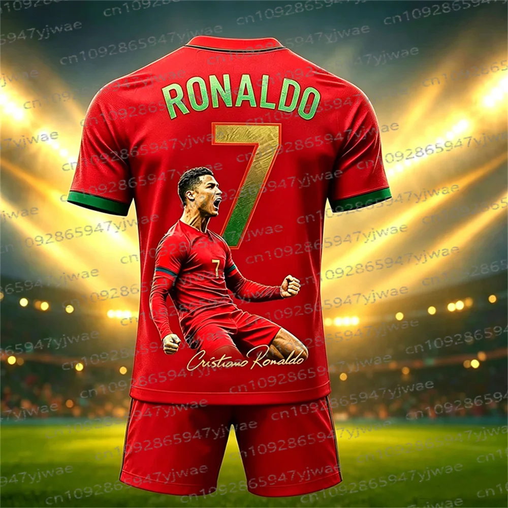 

Special Edition Ronaldo No7 Football Jersey Tee Shorts Set Women Men Sportwear Harajuku Summer Casual Tshirt Set 2 Piece Set