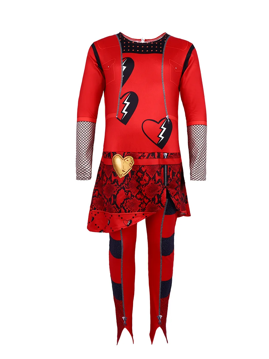 Descendants 4  Kids jumpsuit Red Cosplay Costume ，Halloween cosplay costume,Girls Christmas Birthday Party Dress Suit