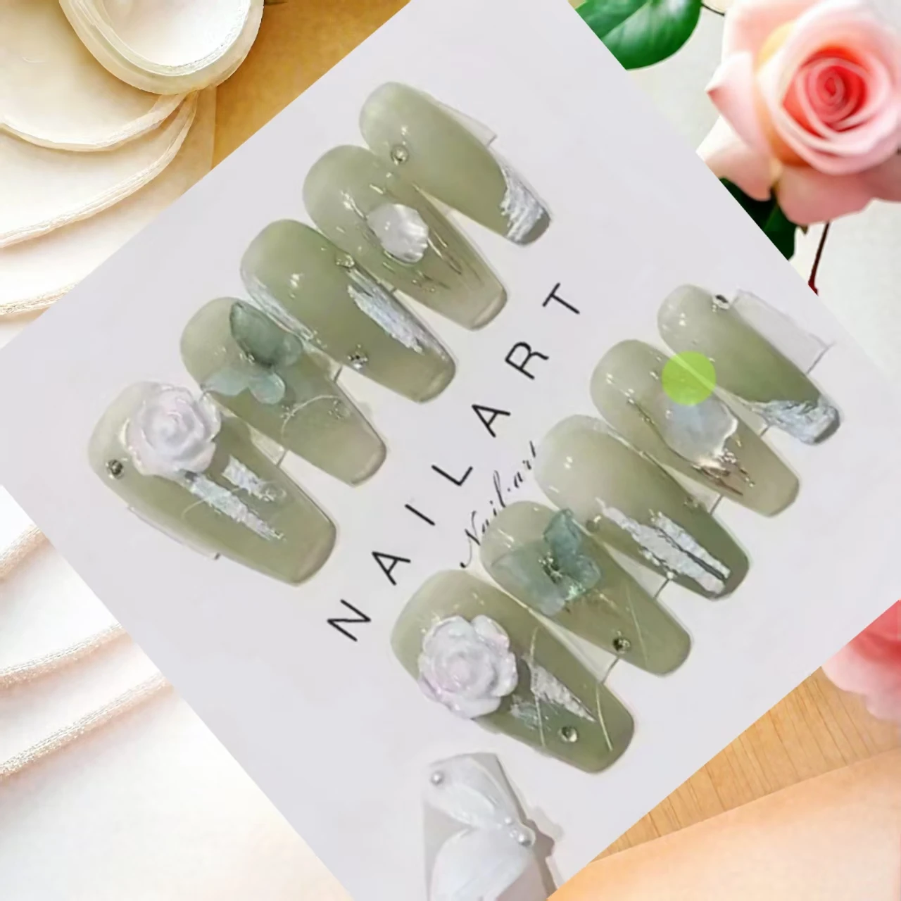 

10PCS“Emerald Forest” — Green Gradient Gel Handmade Press-On Nails, Brightening & Trendy INS Style With 4-PIECE Tools