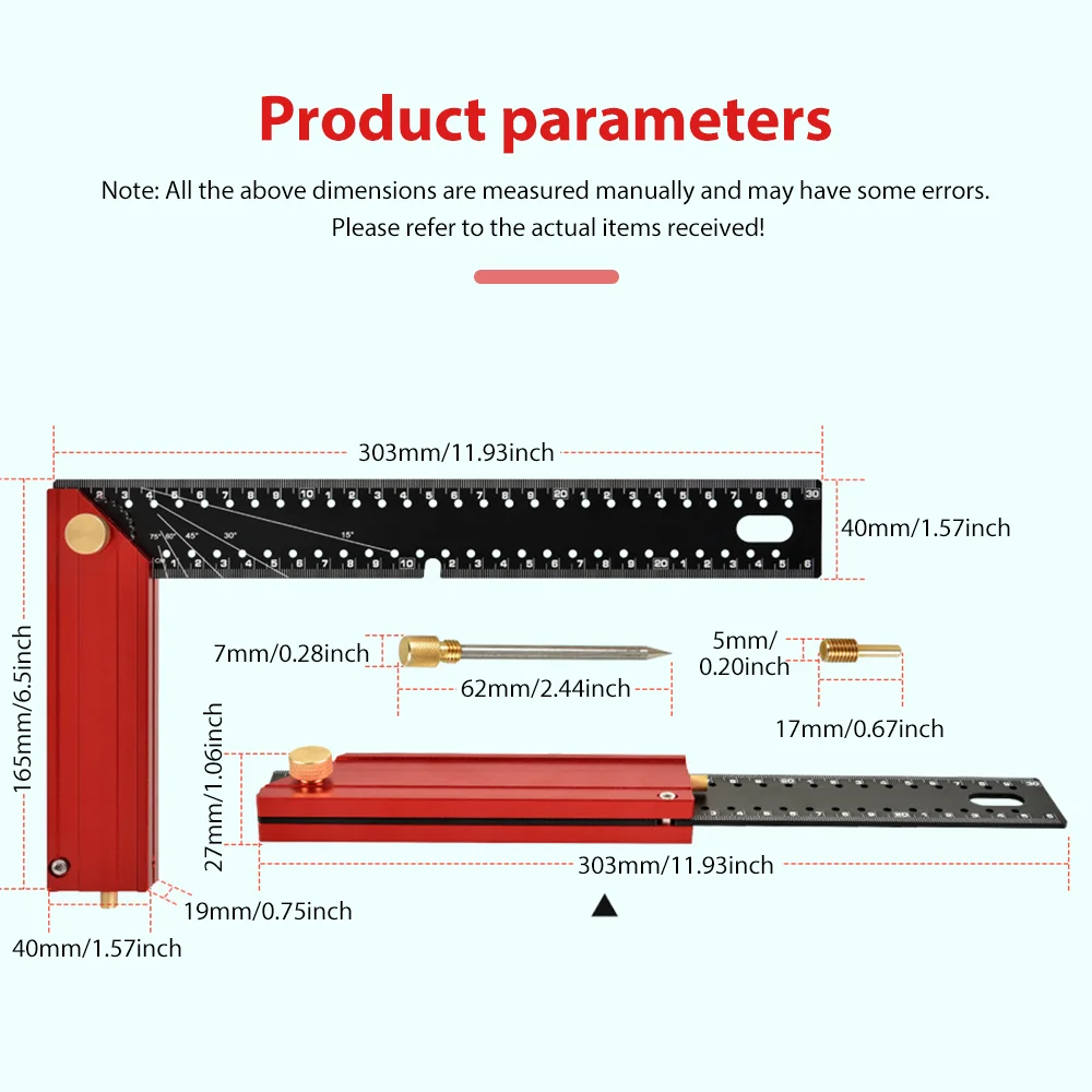 

Multi-Angle Measuring Ruler Angle 45/90 Gauge Universal Combination Right Angle Ruler Aluminum Square Ruler