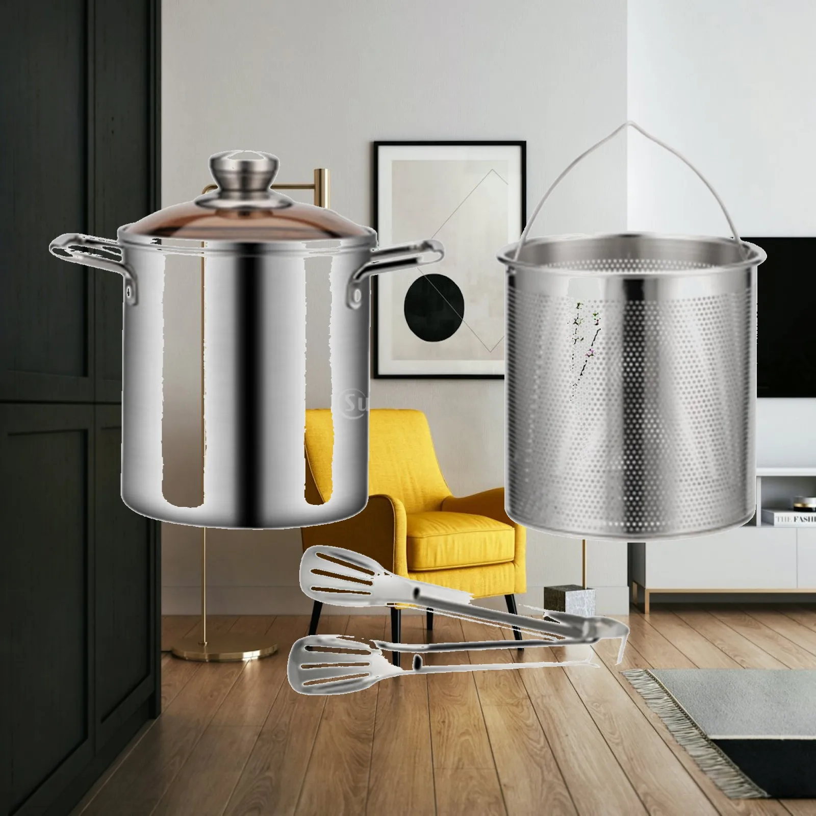 Stainless Steel Frying Pot Soup All Countertops Transparent Glass Lid Seafood