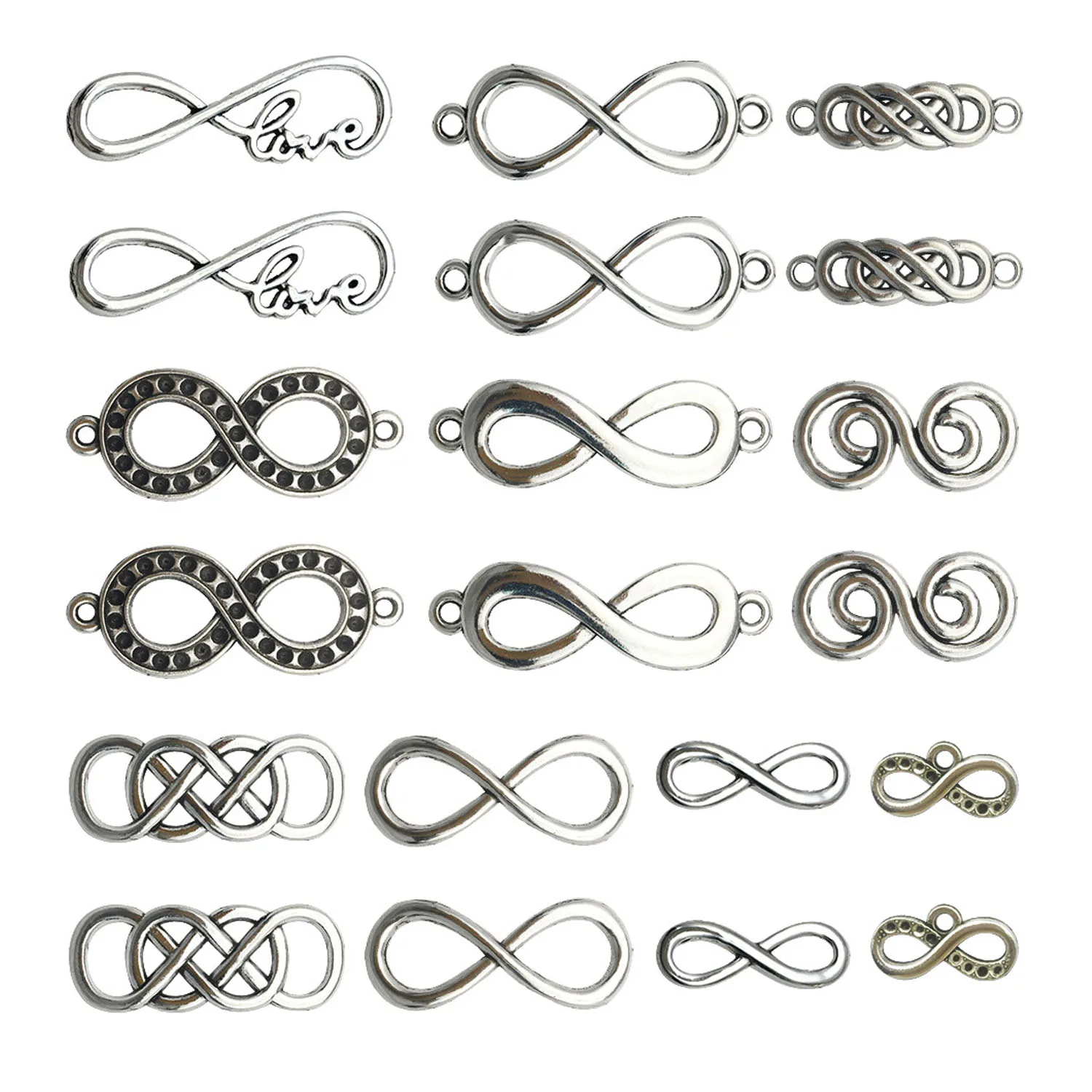 20 piezas, ¡Gran oferta! Novedad: Colgantes y conectores de aleación de plata antigua con símbolo de infinito hueco para creación de joyas DIY