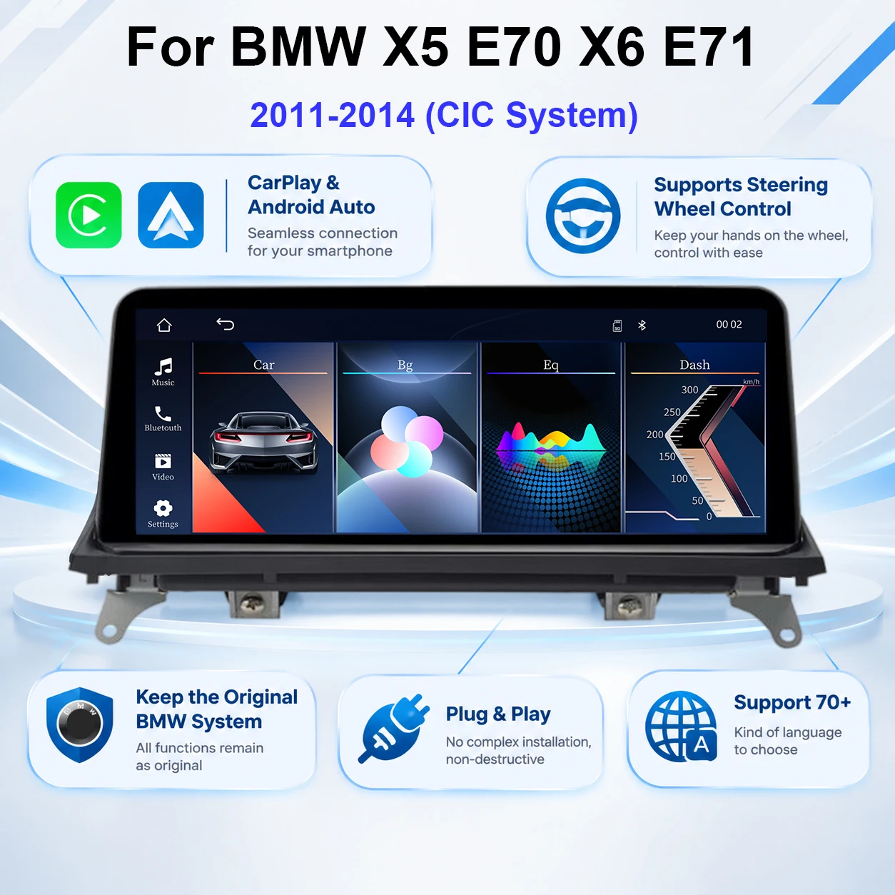 Image of 5.0 Bluetooth-Autoradio mit zentraler Steuerung, 10,25-Zoll-Touchscreen-Display, Linux-System, CIC, kabelloses CarPlay, Android Auto, Auto-Multimedia-DVD-Player-Display, passend für BMW X5 E70 X6 E71