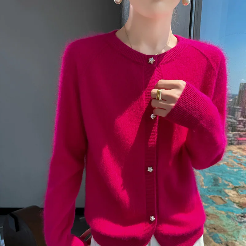 Cárdigan de punto de Cachemira de visón para mujer, suéter con cuello redondo, opciones multicolores holgadas a la moda para otoño e invierno, 100% nuevo producto