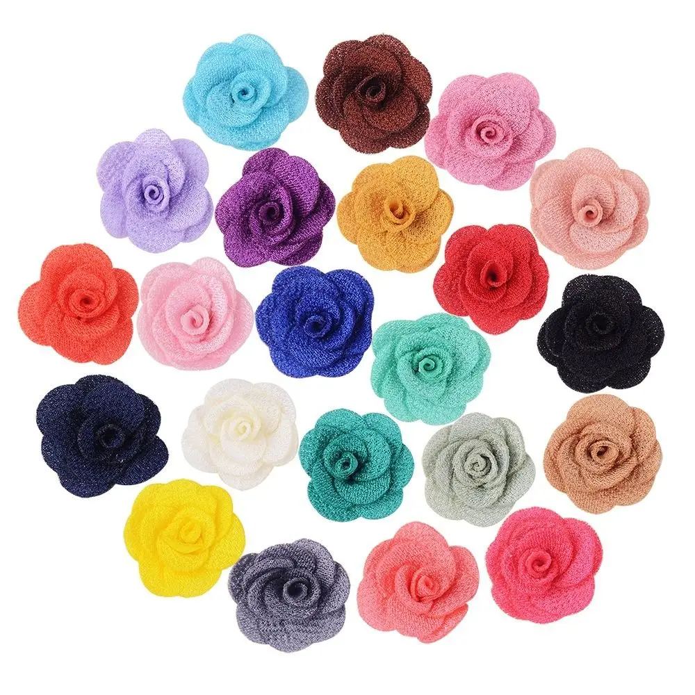20PCS Charming Mesh Mesh Rose Flower 30mm 9 Colors Applique for DIY Soft Hair Clips Clothes Hair Hat Shoes