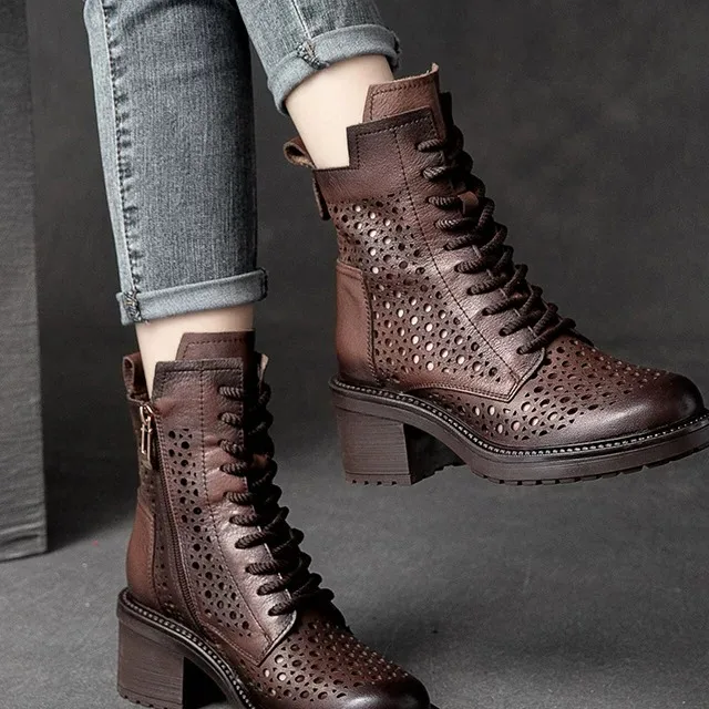 Spain Glas Genuine Leather Sandals Women's Breathable Comfortable Cowhide Shoes Low Cut round Toe Rubber Sole All Season Wear