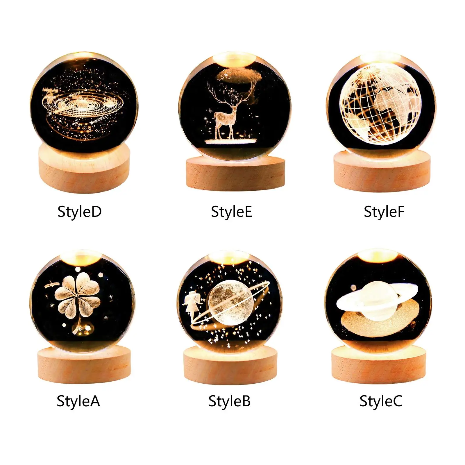 Boule de verre veilleuse Base en bois ornement 2.4 "lampe de table décorative pour Thanksgiving, anniversaire, salon, chambre à coucher, chevet