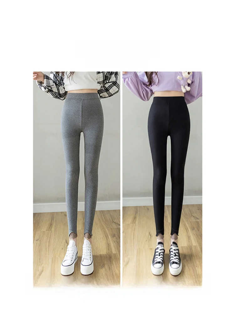 عالية الخصر اليوغا السراويل النسائية الدانتيل لصق تسعة قطع مطاطا سليم صالح السراويل شخص قاعدة طبقة الخريف جديد Sle Fitn