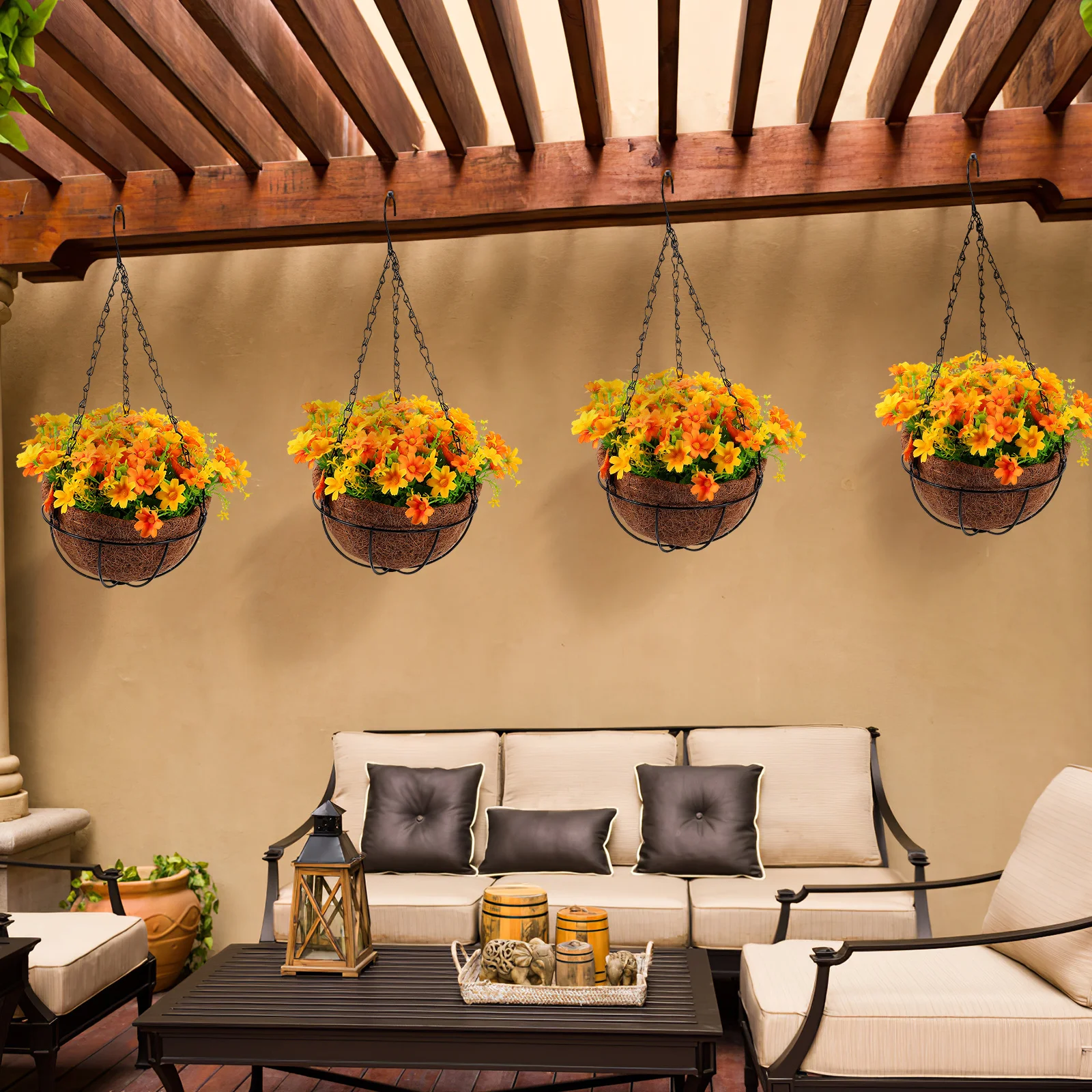 

Coconut Fiber Flower Basket Hanging Pot Artificial Plant Decor Garden Balcony Yard Rustic Saving