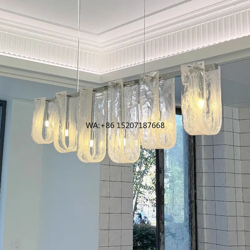 2025 كريم زجاجي فاخر على الطراز الفرنسي رئيسي لتناول الطعام والمعيشة الحديثة وتصاميم الدرج والتركيب المعلق