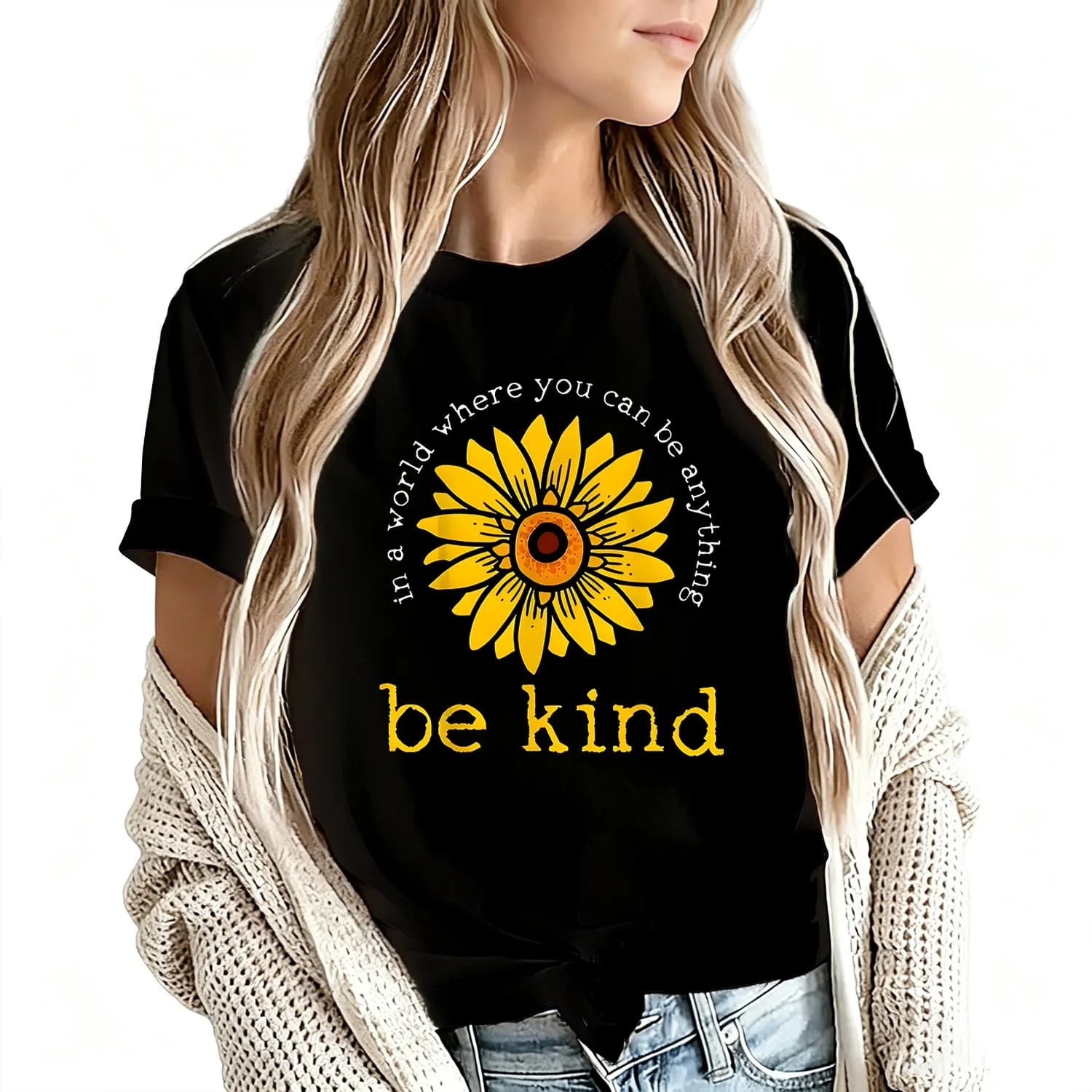 N Be Anything Be Kind'Graphic Print Women's T-Shirt 100% Cotton Funny Graphic Short Sleeve Tee Novelty Shirt Casual Crew Neck Top S-5Xl