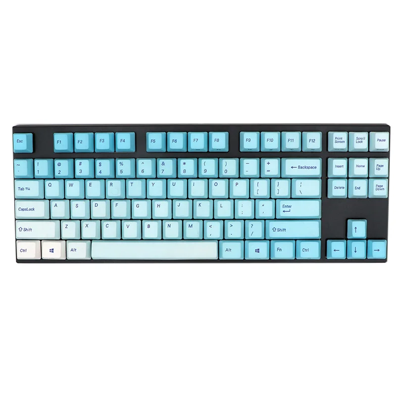 

Frost blue dipped keycaps 87 keys PBT material, sublimated characters, custom mechanical keyboard keycaps