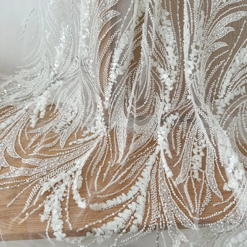 ウェディングドレスの刺繍トリムやdiy縫製アクセサリー用の重厚なヴィンテージ3dビーズレース生地
