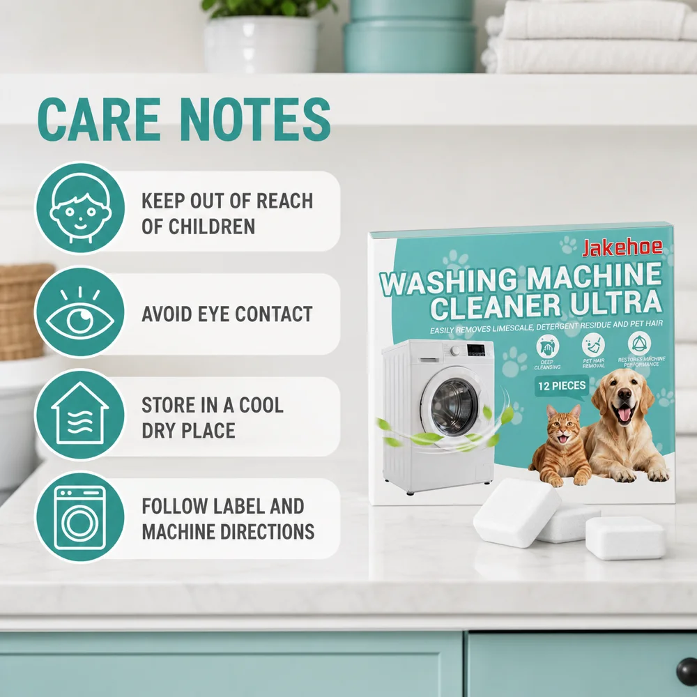 Jakehoe Washing Machine Cleaner Tablets 12 Pieces for Front Load Top Load Washer Drum Tub Cleaning Home Laundry Care Routine Set